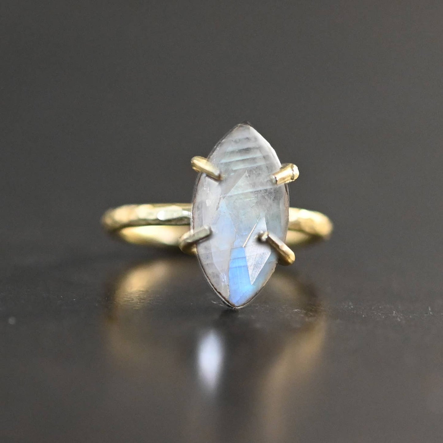 Brass Marquise Four Prong Ring - Moonstone