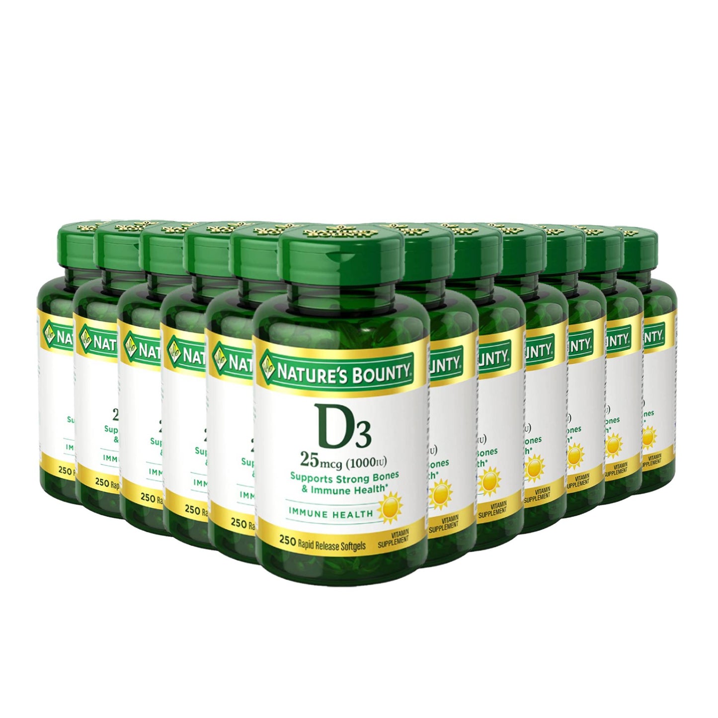 Nature's Bounty Vitamin D3 Softgels, 25 mcg, 1000 IU, 250 Ct - 12 Pack