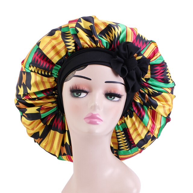 African Pattern Print Satin Bonnet
