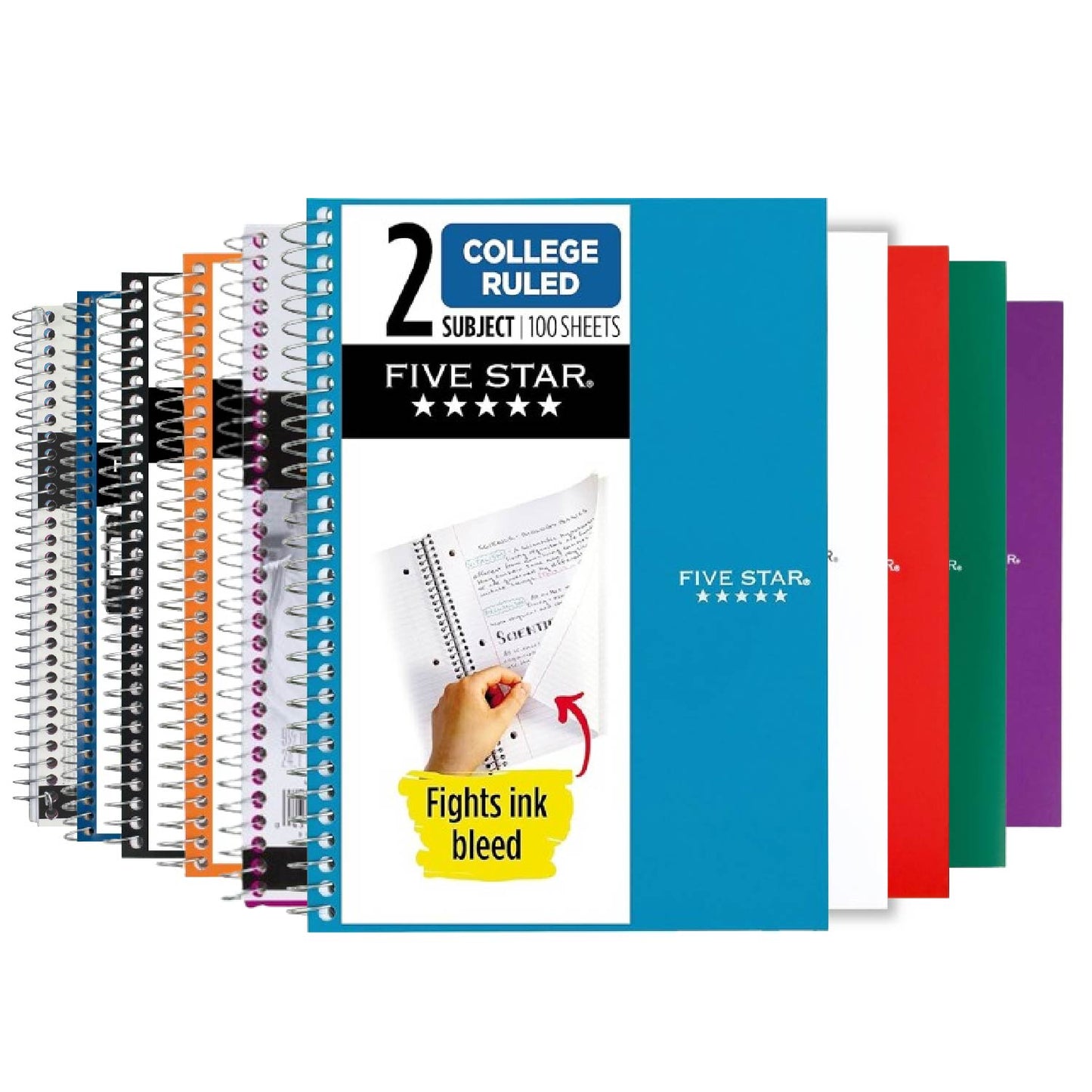 Mead - Five Star Spiral Notebooks, College Ruled 2 Subject, Color Variety - 120 Sheets - 12 Pack