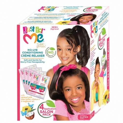 JUST FOR ME NO-LYE CONDITIONING CREME RELAXER KIT 4-APPLICATIONS SALON PACK