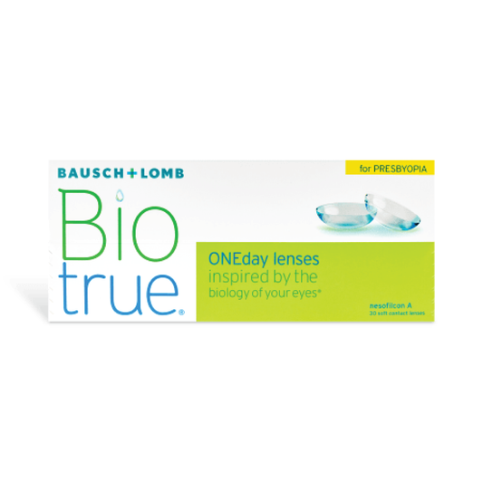 Biotrue One Day for Presbyopia multifocal contact lens - v sense optics bausch and lomb b&l daily disposable silicone hydrogel on eyes cornea affordable comfort sharp clear vision breathable wetting ability 30 pack
