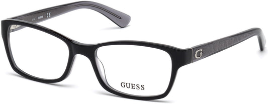 guess 2591 prescription optical eyewear glasses female ladies women plastic acetate basic classic bold traditional rectangular shape easy to wear 001 black