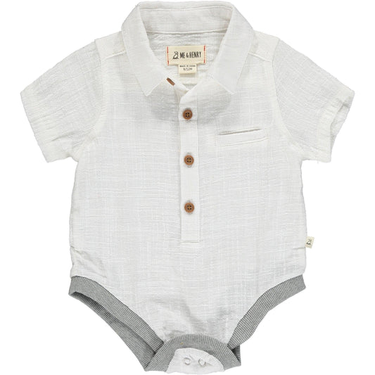 Me & Henry Helford Woven Onesie White Cotton
