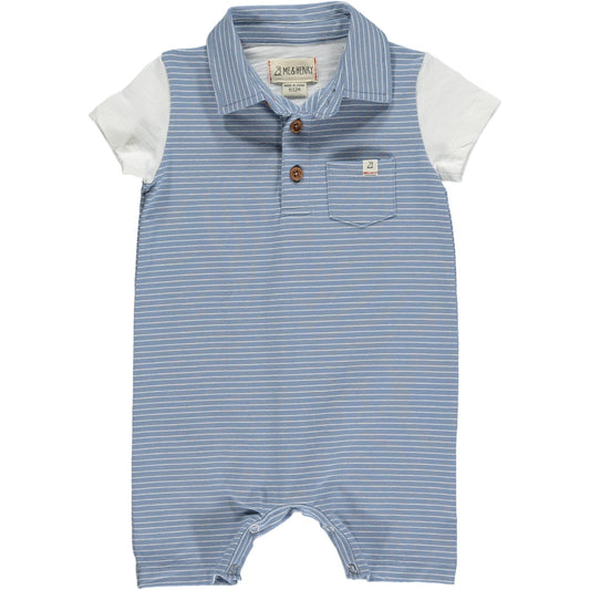 Me & Henry Saltash Blue/White Micro Stripe Polo Romper