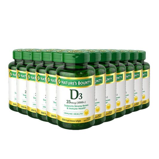 Nature's Bounty Vitamin D3 Softgels, 25 mcg, 1000 IU, 250 Ct - 12 Pack