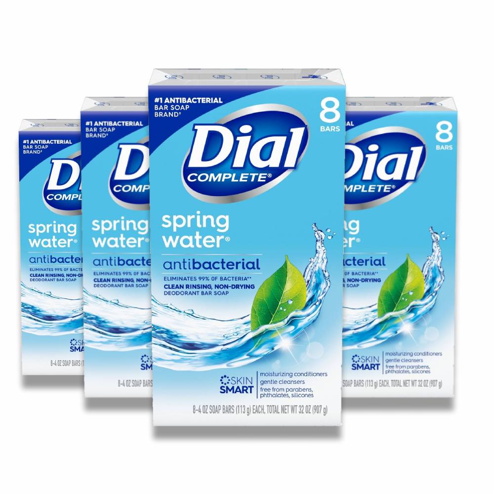 Dial - Antibacterial Bar Soap, Refresh & Renew, Spring Water - 8 Bars Each - 4 Oz - 4 Pack