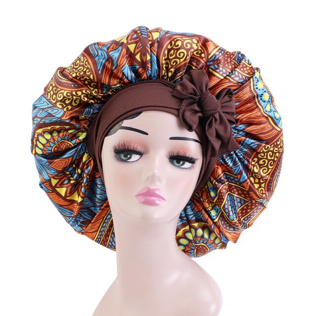 African Pattern Print Satin Bonnet