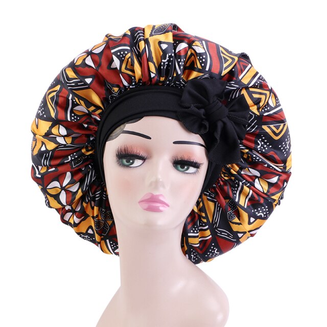 African Pattern Print Satin Bonnet