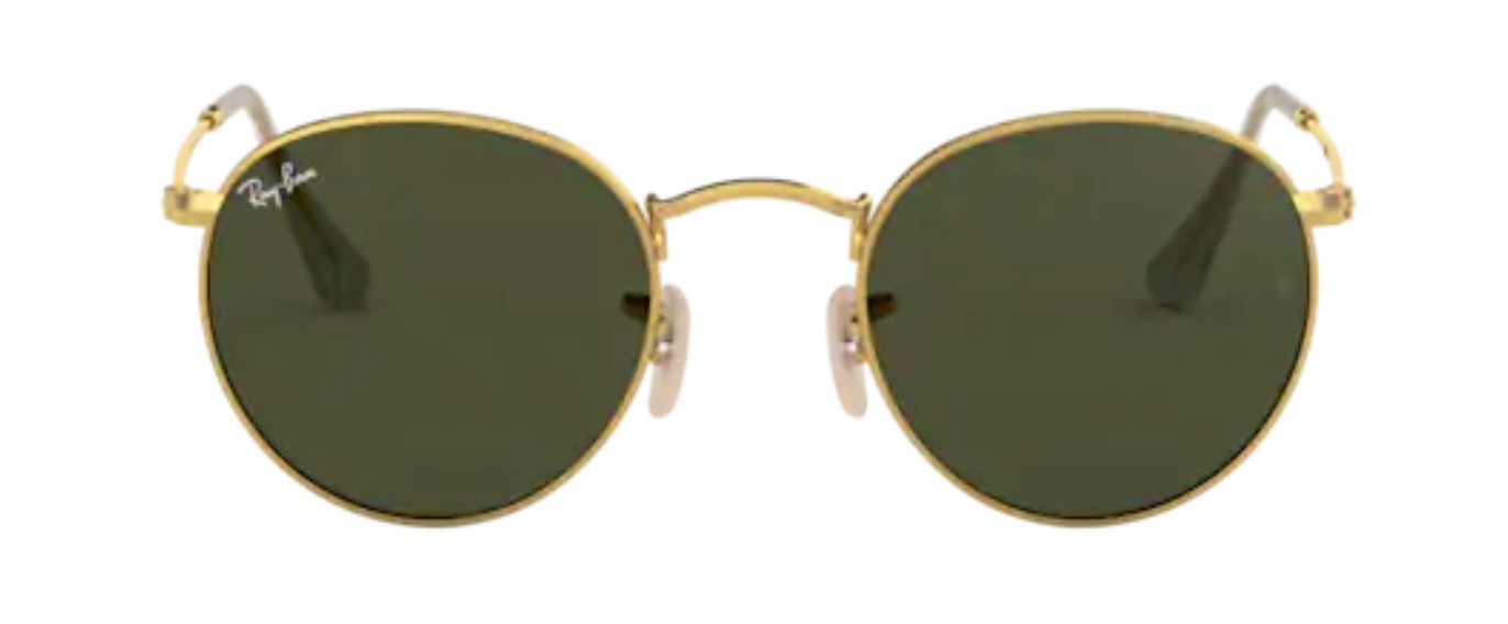 Ray Ban 3447 classic trendy modern unisex hipster thin round metal sunglasses male female gold g15 green lens uv400 protection front view