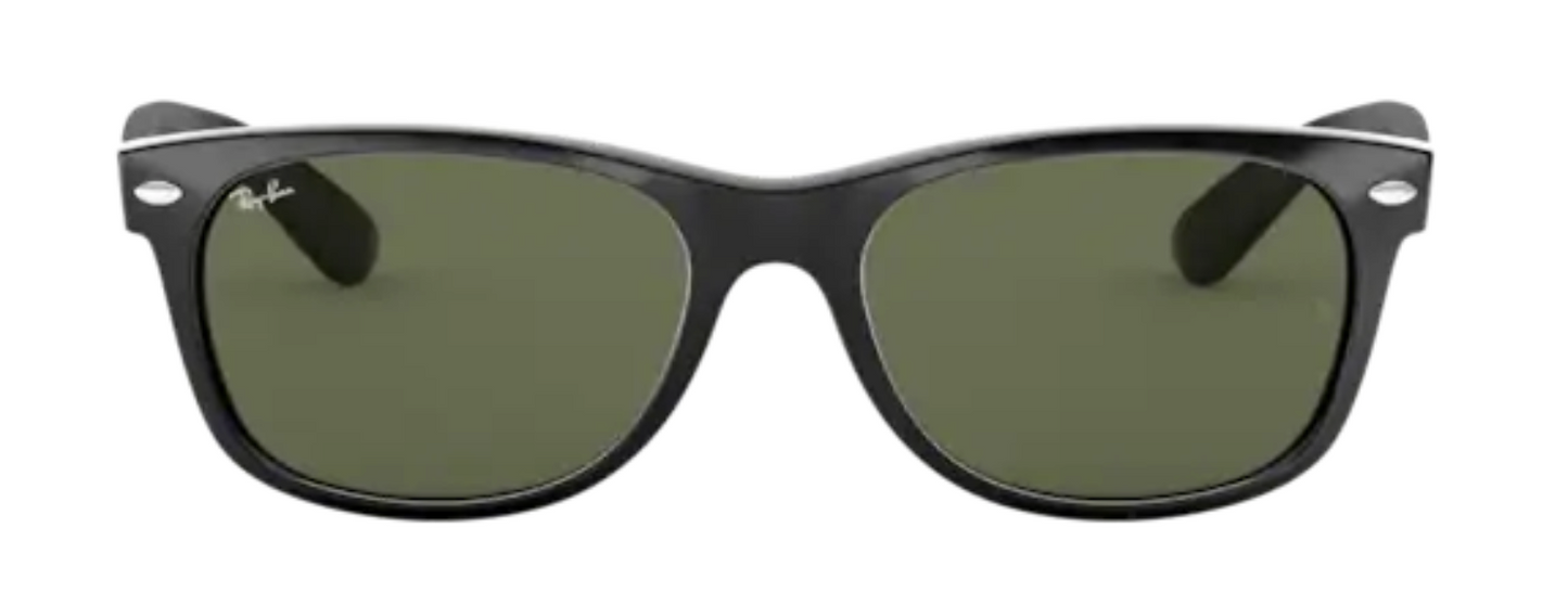 ray ban 2132 new wayfarer black g15 green lens 901 sunglasses gradient brown tinted lens UV protection trendy modern funky iconic front view