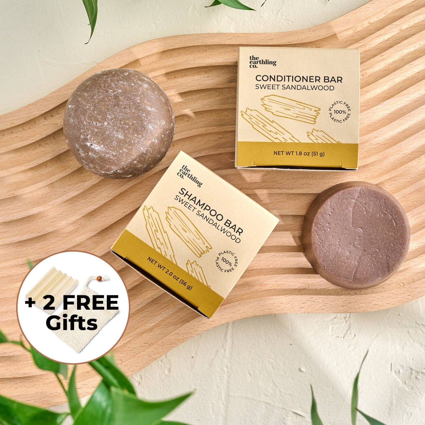 Shampoo & Conditioner For Hair Strength And Moisture + Free 8" Wooden Soap Dish and Sisal Soap Saver Bag Sweet Sandalwood