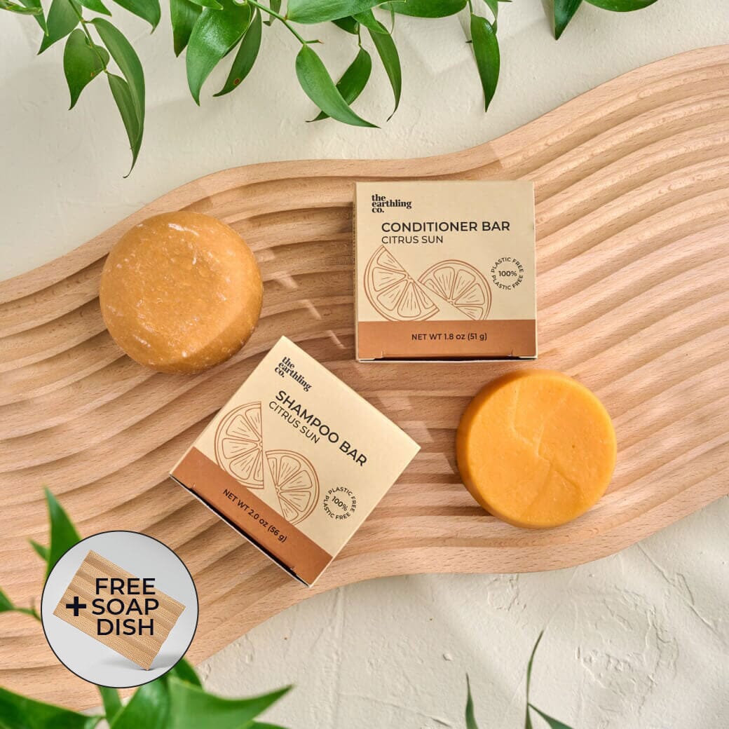 Shampoo & Conditioner + Free 4" Wooden Soap Dish Set Citrus Sun