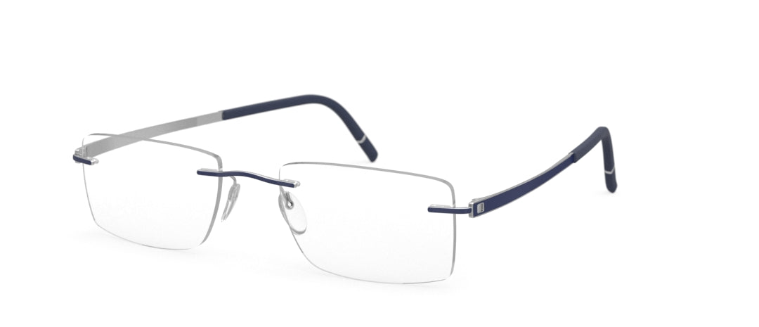 silhouette momentum 5529 optical prescription eyewear eyeglasses glasses, rimless titanium made in austria, screwless, silver navy blue