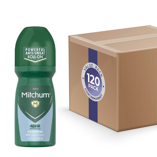 Mitchum Men Antiperspirant & Deodorant Roll-on, Unscented, 3.4oz.- 120 Pack